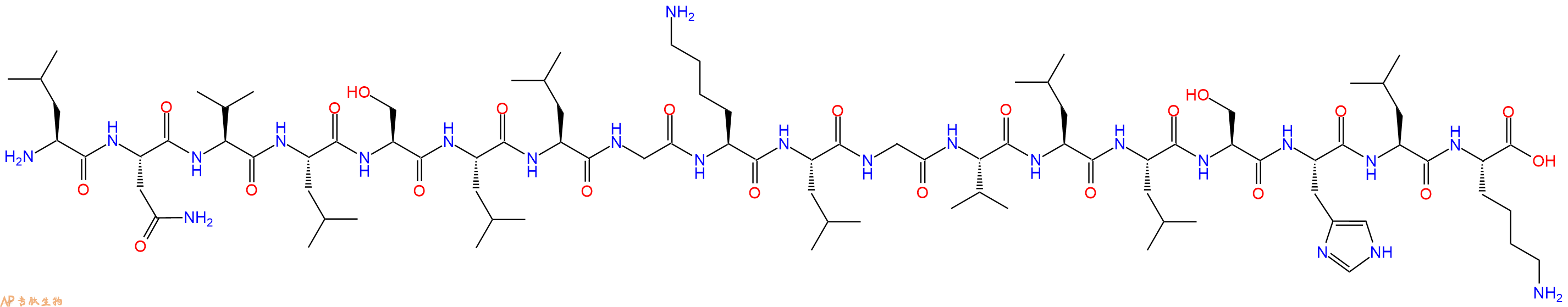 专肽生物产品H2N-Leu-Asn-Val-Leu-Ser-Leu-Leu-Gly-Lys-Leu-Gly-Val-Leu-Leu-Ser-His-Leu-Lys-OH