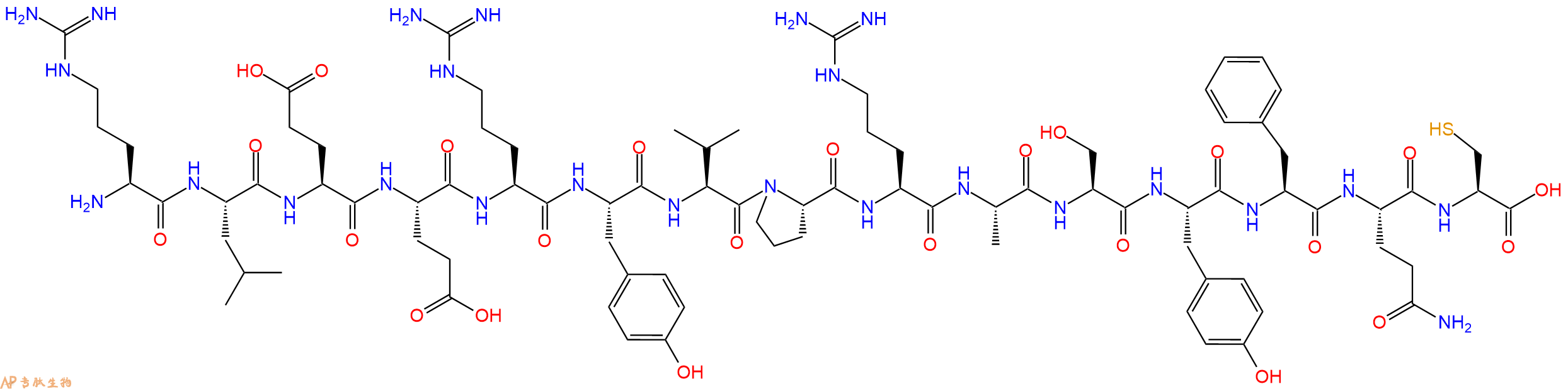 专肽生物产品H2N-Arg-Leu-Glu-Glu-Arg-Tyr-Val-Pro-Arg-Ala-Ser-Tyr-Phe-Gln-Cys-OH