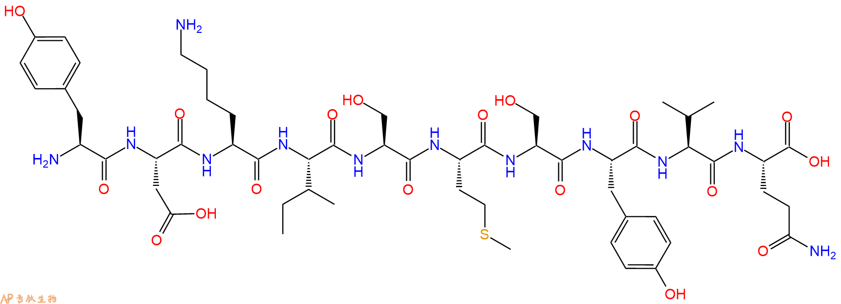 专肽生物产品H2N-Tyr-Asp-Lys-Ile-Ser-Met-Ser-Tyr-Val-Gln-OH