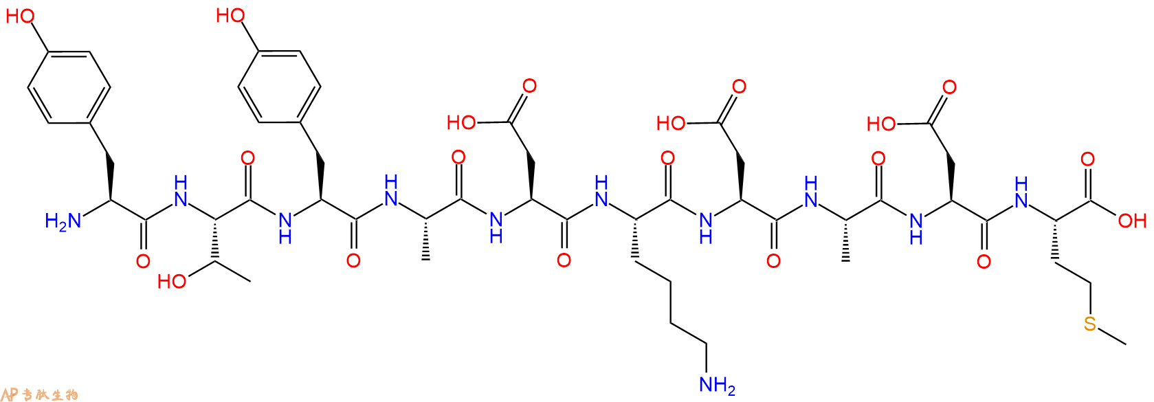 专肽生物产品H2N-Tyr-Thr-Tyr-Ala-Asp-Lys-Asp-Ala-Asp-Met-OH