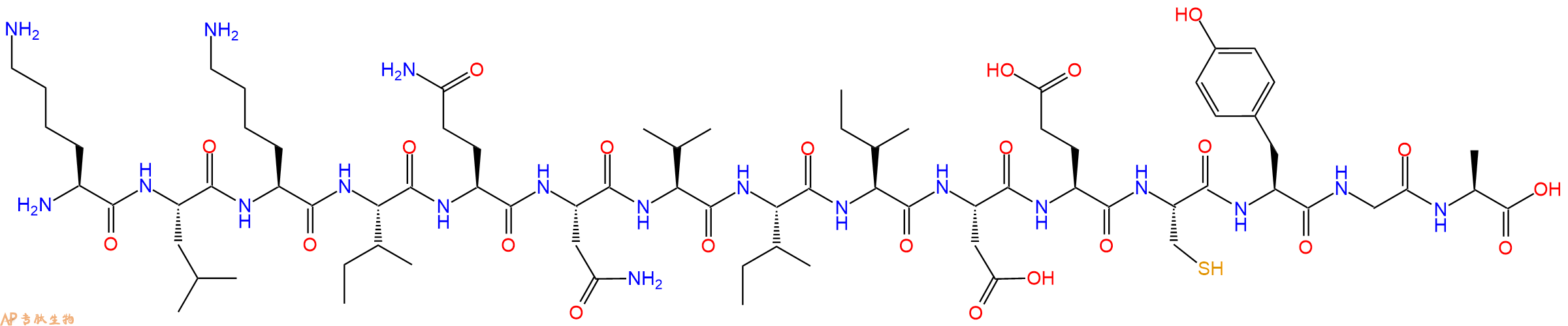 专肽生物产品H2N-Lys-Leu-Lys-Ile-Gln-Asn-Val-Ile-Ile-Asp-Glu-Cys-Tyr-Gly-Ala-OH
