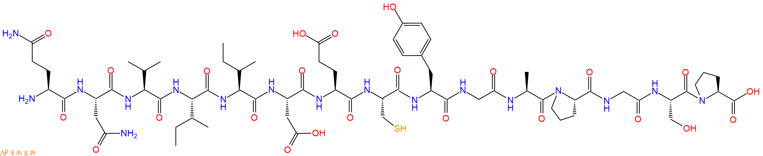 专肽生物产品H2N-Gln-Asn-Val-Ile-Ile-Asp-Glu-Cys-Tyr-Gly-Ala-Pro-Gly-Ser-Pro-OH