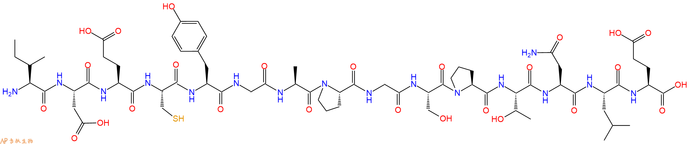 专肽生物产品H2N-Ile-Asp-Glu-Cys-Tyr-Gly-Ala-Pro-Gly-Ser-Pro-Thr-Asn-Leu-Glu-OH