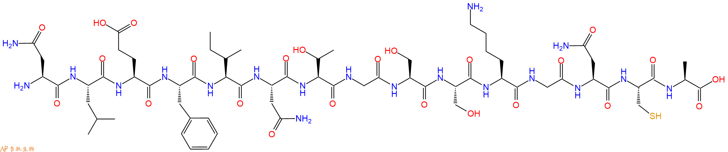 专肽生物产品H2N-Asn-Leu-Glu-Phe-Ile-Asn-Thr-Gly-Ser-Ser-Lys-Gly-Asn-Cys-Ala-OH