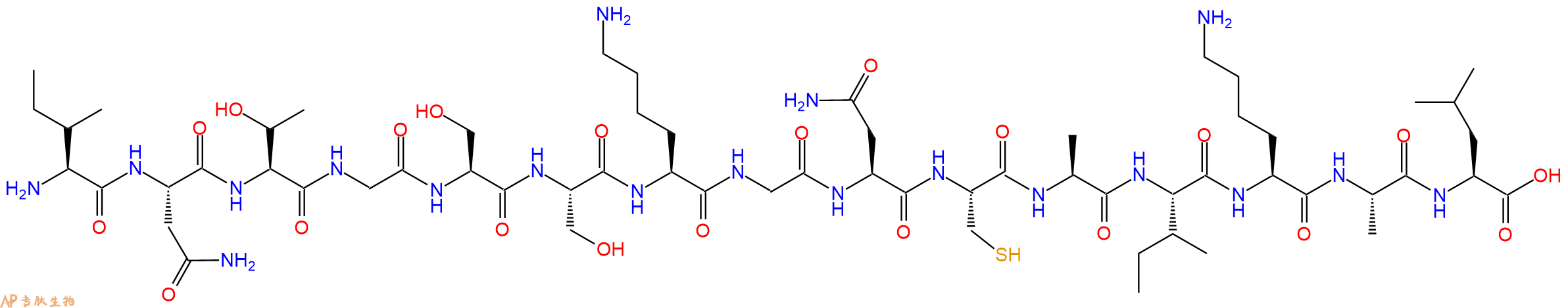 专肽生物产品H2N-Ile-Asn-Thr-Gly-Ser-Ser-Lys-Gly-Asn-Cys-Ala-Ile-Lys-Ala-Leu-OH