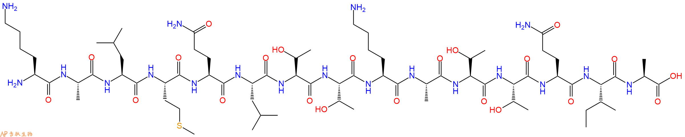 专肽生物产品H2N-Lys-Ala-Leu-Met-Gln-Leu-Thr-Thr-Lys-Ala-Thr-Thr-Gln-Ile-Ala-OH