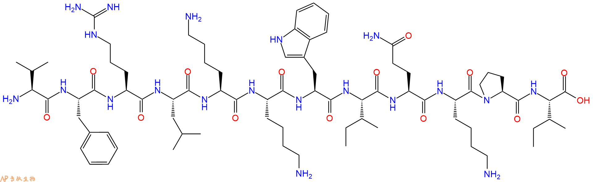 专肽生物产品H2N-Val-Phe-Arg-Leu-Lys-Lys-Trp-Ile-Gln-Lys-Pro-Ile-OH