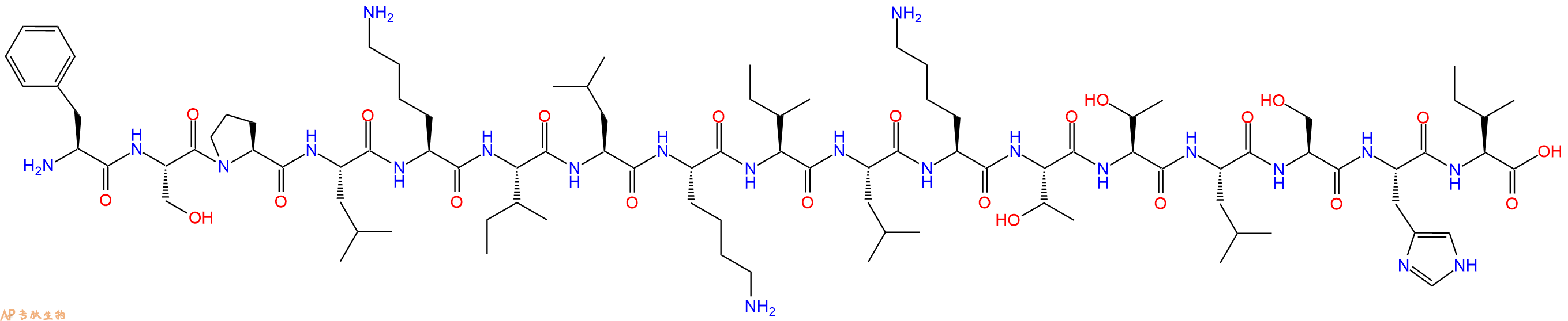 专肽生物产品H2N-Phe-Ser-Pro-Leu-Lys-Ile-Leu-Lys-Ile-Leu-Lys-Thr-Thr-Leu-Ser-His-Ile-OH