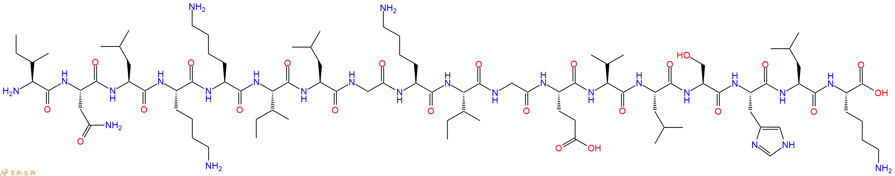 专肽生物产品H2N-Ile-Asn-Leu-Lys-Lys-Ile-Leu-Gly-Lys-Ile-Gly-Glu-Val-Leu-Ser-His-Leu-Lys-OH