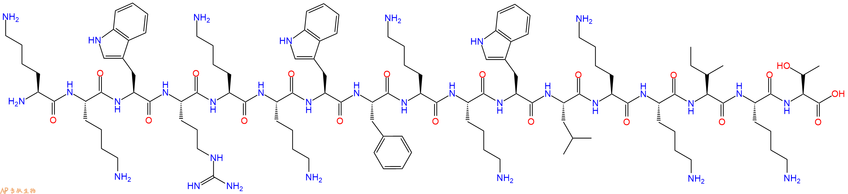 专肽生物产品H2N-Lys-Lys-Trp-Arg-Lys-Lys-Trp-Phe-Lys-Lys-Trp-Leu-Lys-Lys-Ile-Lys-Thr-OH