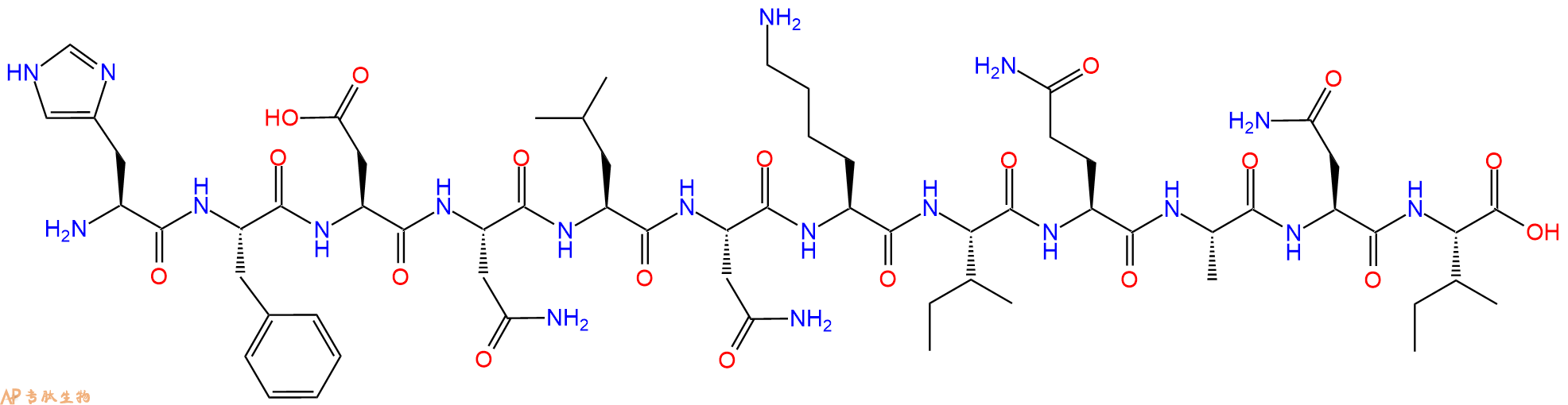 专肽生物产品H2N-His-Phe-Asp-Asn-Leu-Asn-Lys-Ile-Gln-Ala-Asn-Ile-OH