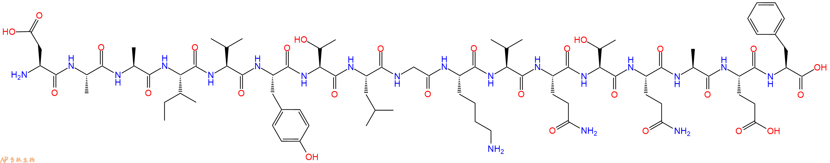 专肽生物产品H2N-Asp-Ala-Ala-Ile-Val-Tyr-Thr-Leu-Gly-Lys-Val-Gln-Thr-Gln-Ala-Glu-Phe-OH