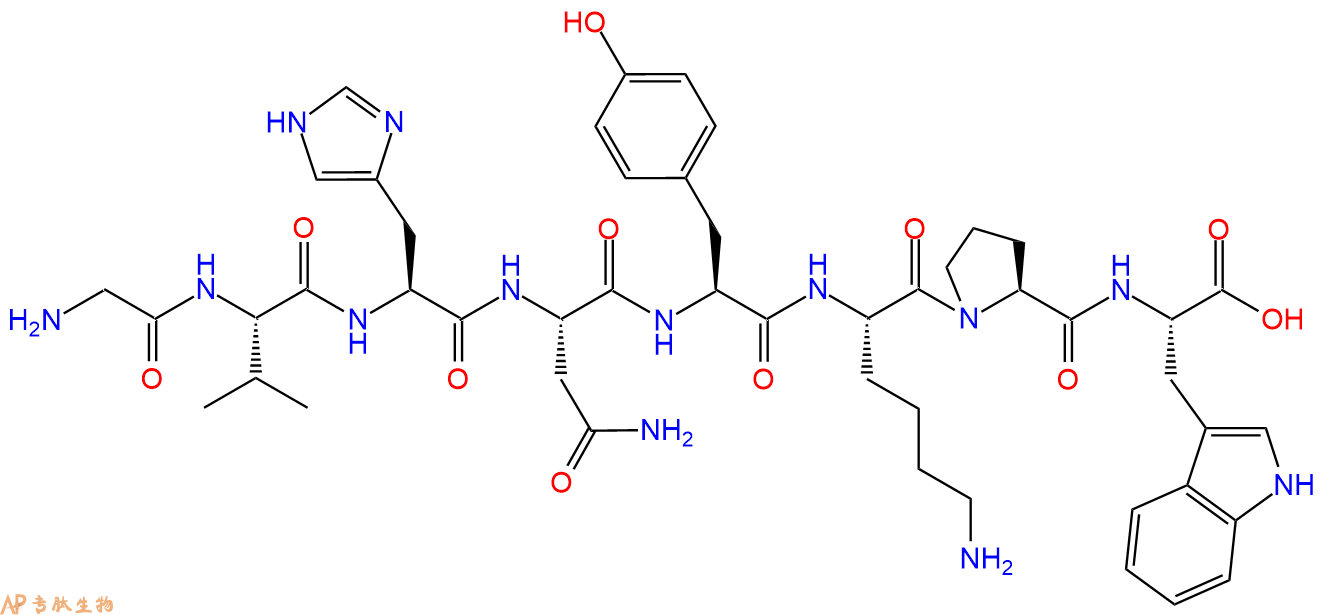 专肽生物产品H2N-Gly-Val-His-Asn-Tyr-Lys-Pro-Trp-OH