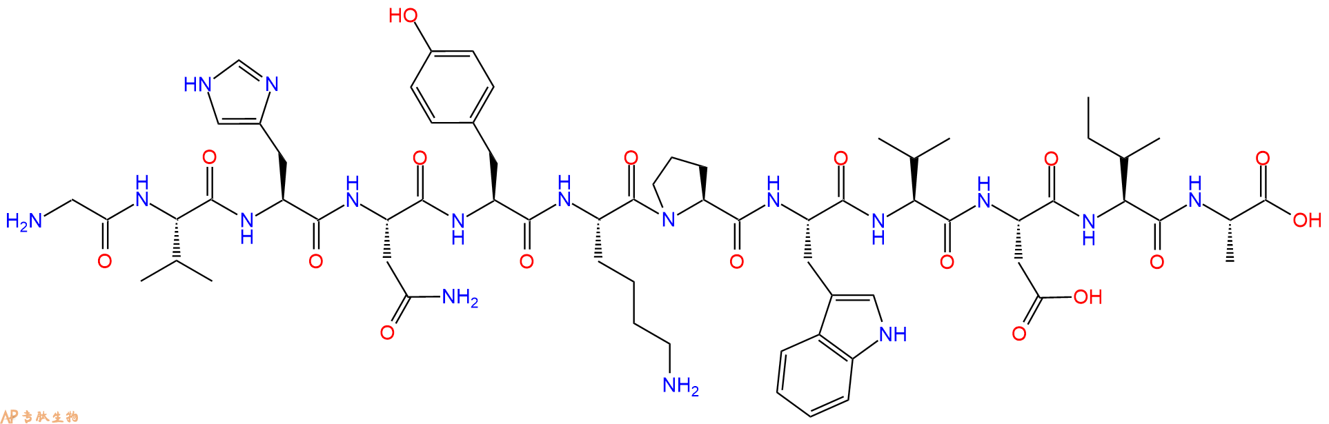 专肽生物产品H2N-Gly-Val-His-Asn-Tyr-Lys-Pro-Trp-Val-Asp-Ile-Ala-OH