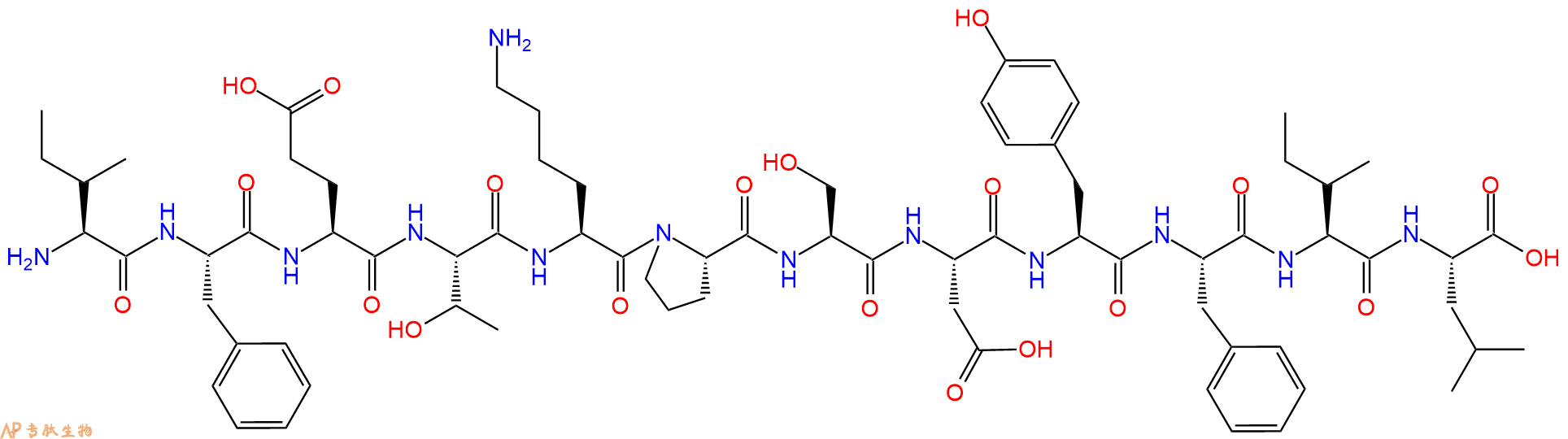 专肽生物产品H2N-Ile-Phe-Glu-Thr-Lys-Pro-Ser-Asp-Tyr-Phe-Ile-Leu-OH
