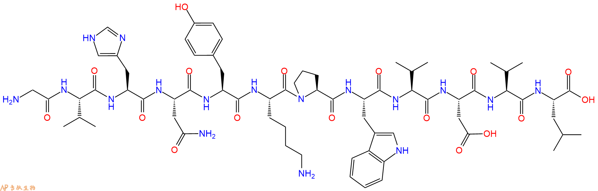 专肽生物产品H2N-Gly-Val-His-Asn-Tyr-Lys-Pro-Trp-Val-Asp-Val-Leu-OH