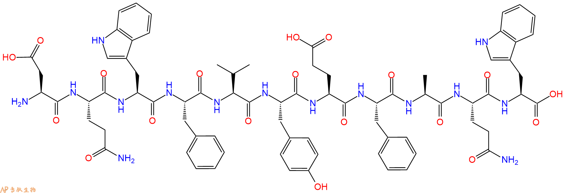 专肽生物产品H2N-Asp-Gln-Trp-Phe-Val-Tyr-Glu-Phe-Ala-Gln-Trp-OH