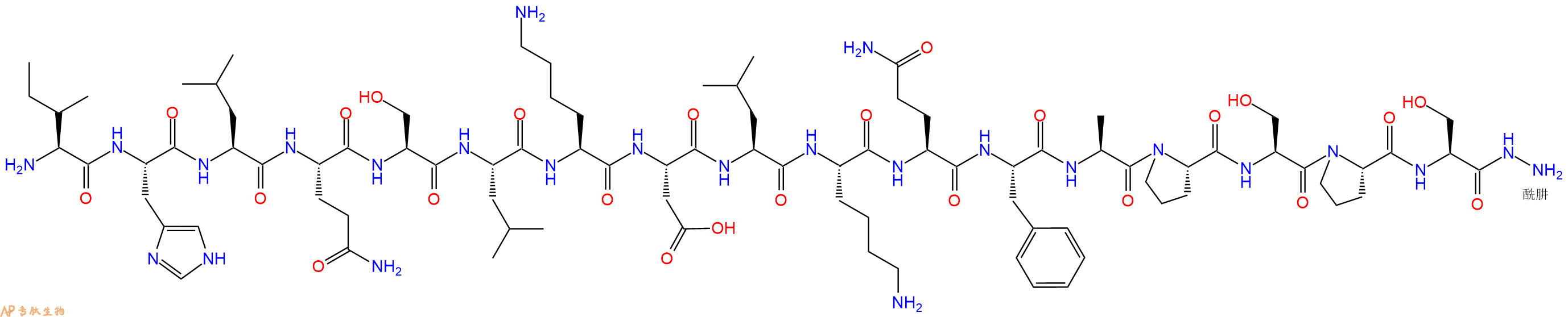专肽生物产品H2N-Ile-His-Leu-Gln-Ser-Leu-Lys-Asp-Leu-Lys-Gln-Phe-Ala-Pro-Ser-Pro-Ser-NHNH2