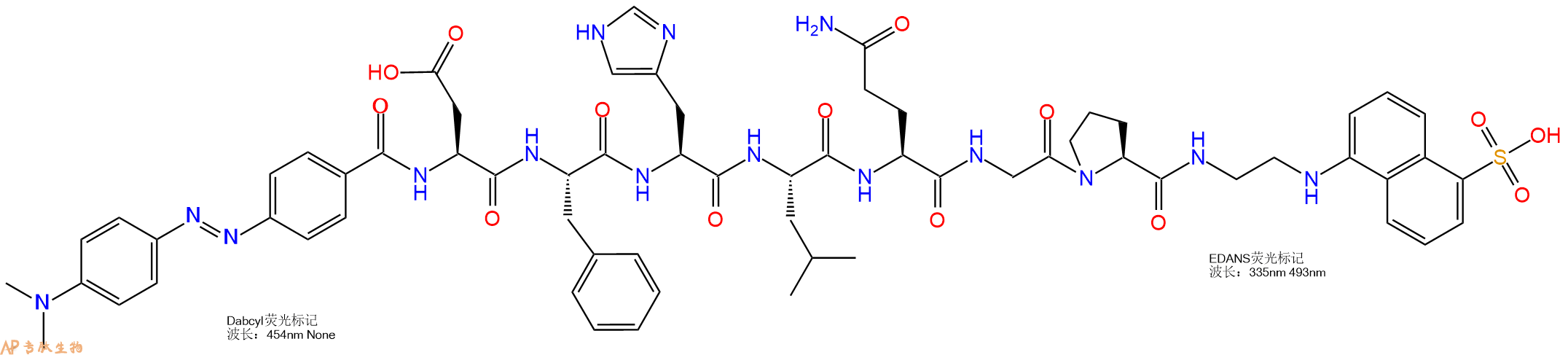 专肽生物产品DABCYL-Asp-Phe-His-Leu-Gln-Gly-Pro-EDANS