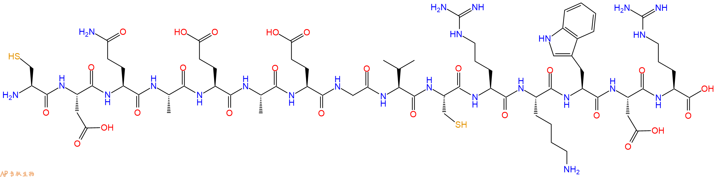 专肽生物产品H2N-Cys-Asp-Gln-Ala-Glu-Ala-Glu-Gly-Val-Cys-Arg-Lys-Trp-Asp-Arg-OH