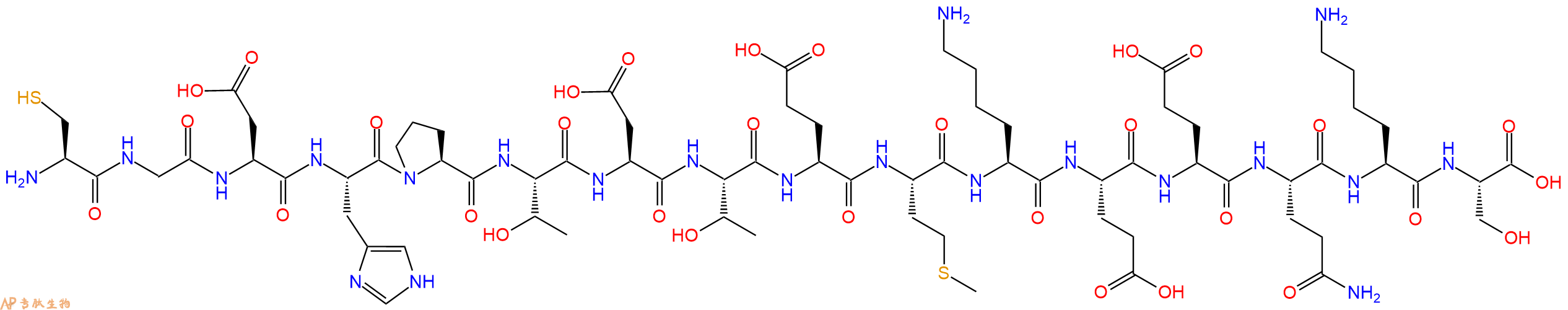 专肽生物产品H2N-Cys-Gly-Asp-His-Pro-Thr-Asp-Thr-Glu-Met-Lys-Glu-Glu-Gln-Lys-Ser-OH