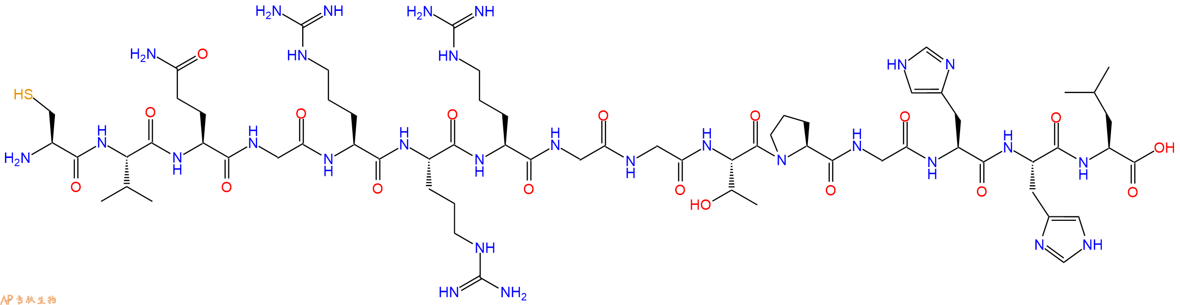 专肽生物产品H2N-Cys-Val-Gln-Gly-Arg-Arg-Arg-Gly-Gly-Thr-Pro-Gly-His-His-Leu-OH