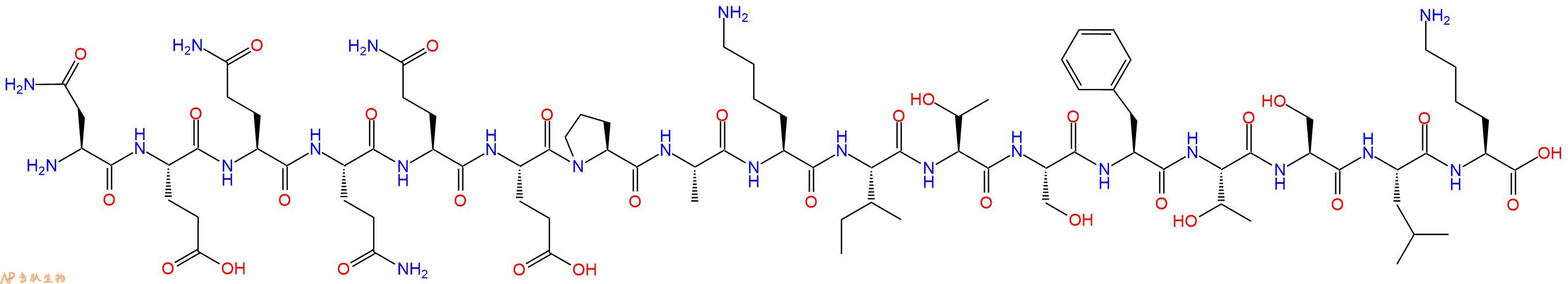 专肽生物产品H2N-Asn-Glu-Gln-Gln-Gln-Glu-Pro-Ala-Lys-Ile-Thr-Ser-Phe-Thr-Ser-Leu-Lys-OH