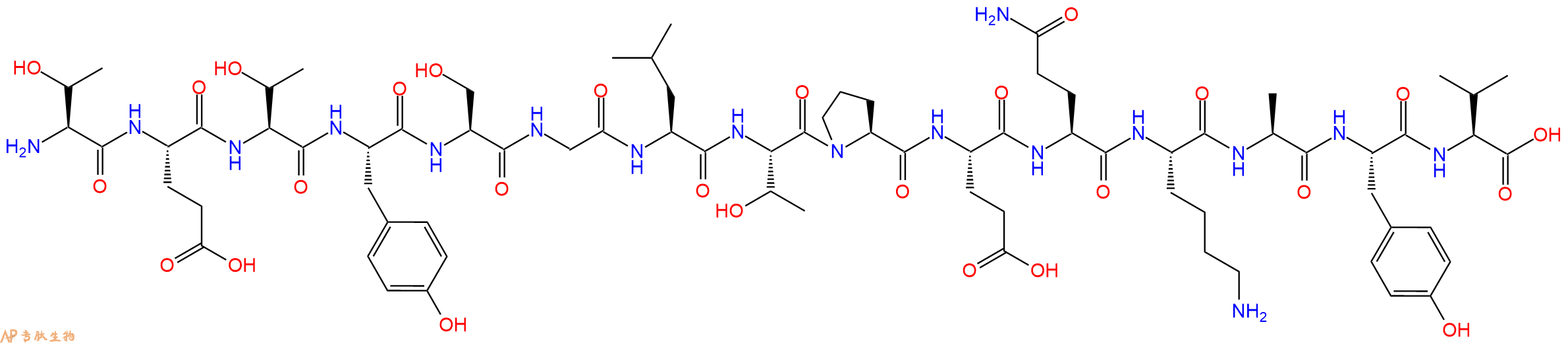 专肽生物产品H2N-Thr-Glu-Thr-Tyr-Ser-Gly-Leu-Thr-Pro-Glu-Gln-Lys-Ala-Tyr-Val-OH