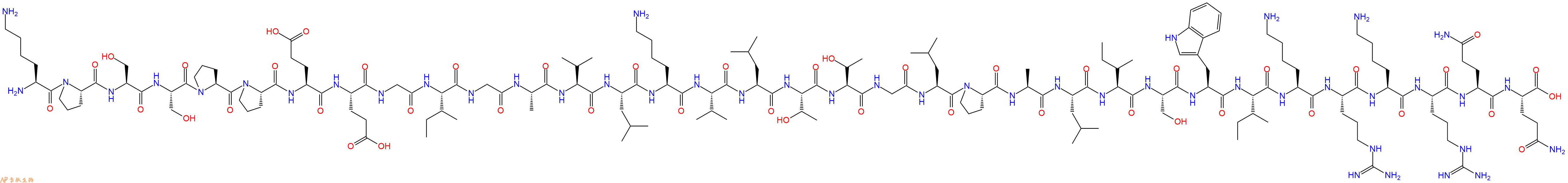 专肽生物产品H2N-Lys-Pro-Ser-Ser-Pro-Pro-Glu-Glu-Gly-Ile-Gly-Ala-Val-Leu-Lys-Val-Leu-Thr-Thr-Gly-Leu-Pro-Ala-Leu-Ile-Ser-Trp-Ile-Lys-Arg-Lys-Arg-Gln-Gln-OH