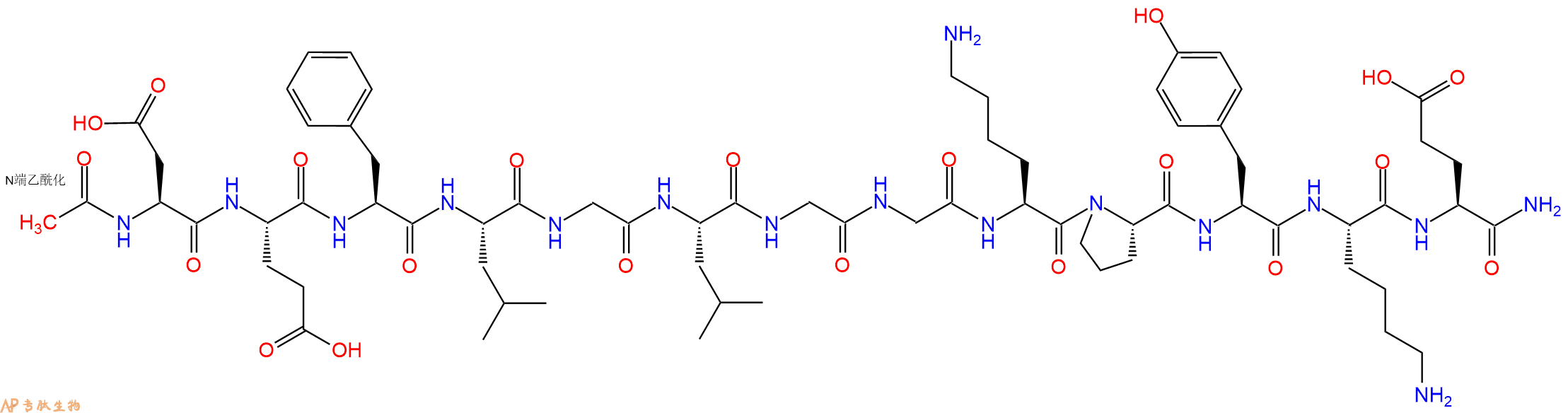 专肽生物产品Ac-Asp-Glu-Phe-Leu-Gly-Leu-Gly-Gly-Lys-Pro-Tyr-Lys-Glu-CONH2