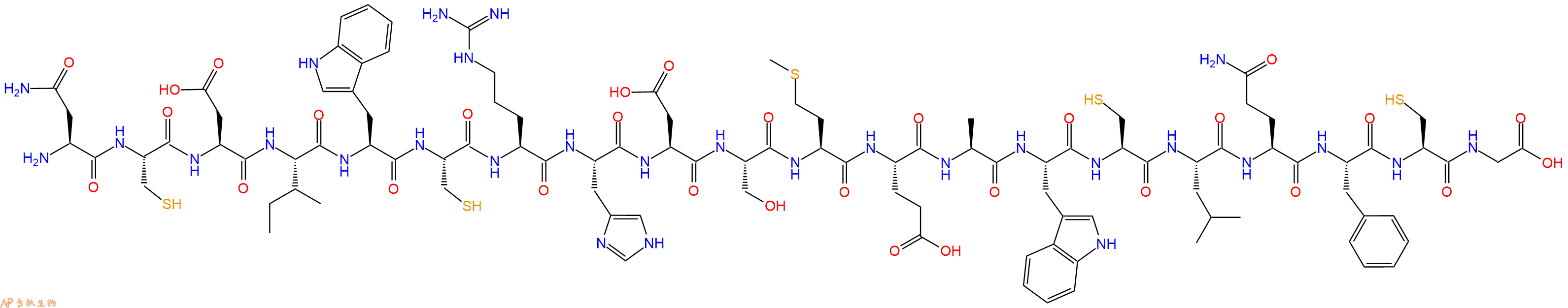 专肽生物产品H2N-Asn-Cys-Asp-Ile-Trp-Cys-Arg-His-Asp-Ser-Met-Glu-Ala-Trp-Cys-Leu-Gln-Phe-Cys-Gly-OH