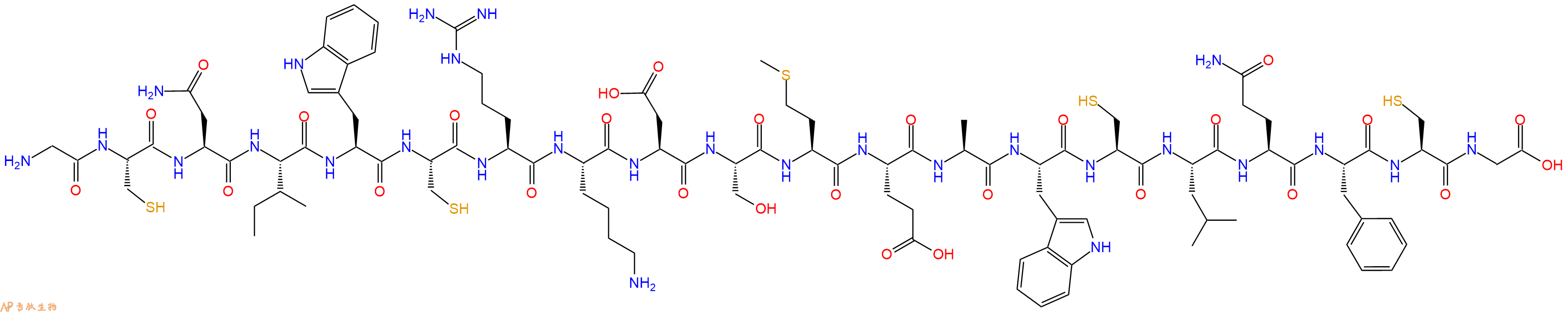专肽生物产品H2N-Gly-Cys-Asn-Ile-Trp-Cys-Arg-Lys-Asp-Ser-Met-Glu-Ala-Trp-Cys-Leu-Gln-Phe-Cys-Gly-OH