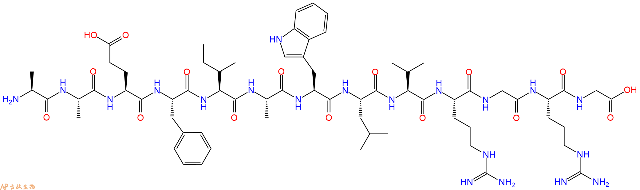 专肽生物产品H2N-Ala-Ala-Glu-Phe-Ile-Ala-Trp-Leu-Val-Arg-Gly-Arg-Gly-OH