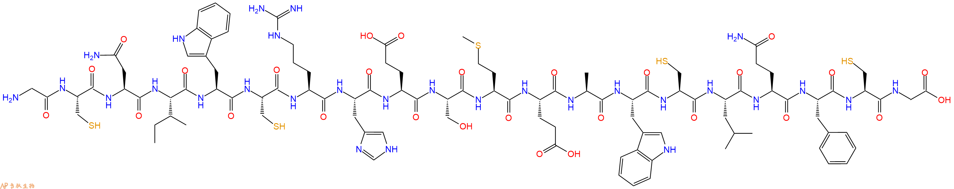 专肽生物产品H2N-Gly-Cys-Asn-Ile-Trp-Cys-Arg-His-Glu-Ser-Met-Glu-Ala-Trp-Cys-Leu-Gln-Phe-Cys-Gly-OH