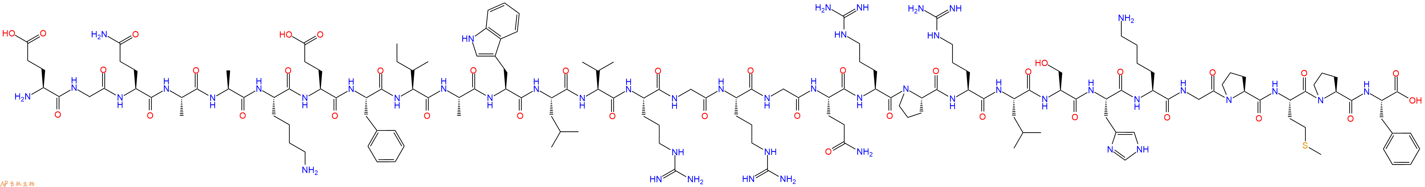 专肽生物产品H2N-Glu-Gly-Gln-Ala-Ala-Lys-Glu-Phe-Ile-Ala-Trp-Leu-Val-Arg-Gly-Arg-Gly-Gln-Arg-Pro-Arg-Leu-Ser-His-Lys-Gly-Pro-Met-Pro-Phe-OH