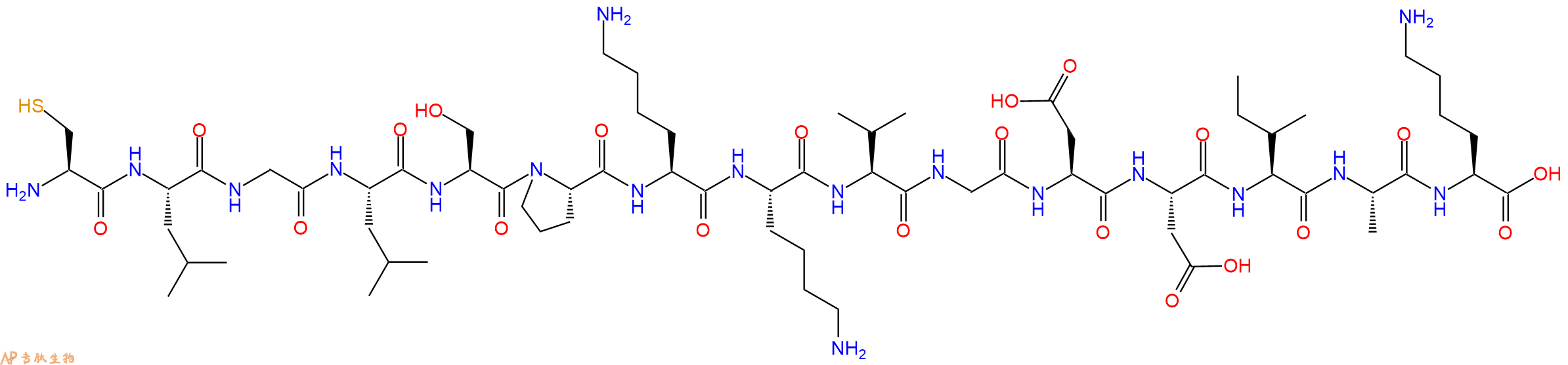 专肽生物产品H2N-Cys-Leu-Gly-Leu-Ser-Pro-Lys-Lys-Val-Gly-Asp-Asp-Ile-Ala-Lys-OH