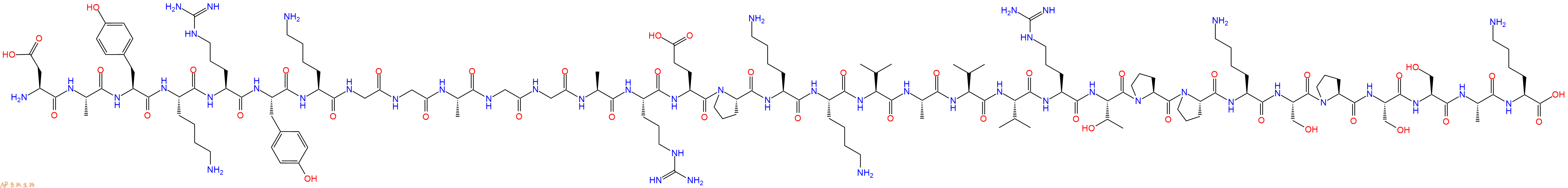 专肽生物产品H2N-Asp-Ala-Tyr-Lys-Arg-Tyr-Lys-Gly-Gly-Ala-Gly-Gly-Ala-Arg-Glu-Pro-Lys-Lys-Val-Ala-Val-Val-Arg-Thr-Pro-Pro-Lys-Ser-Pro-Ser-Ser-Ala-Lys-OH