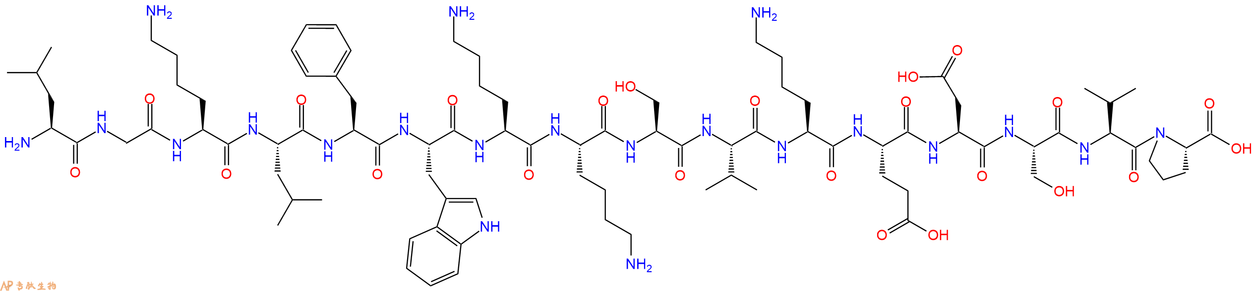 专肽生物产品H2N-Leu-Gly-Lys-Leu-Phe-Trp-Lys-Lys-Ser-Val-Lys-Glu-Asp-Ser-Val-Pro-OH