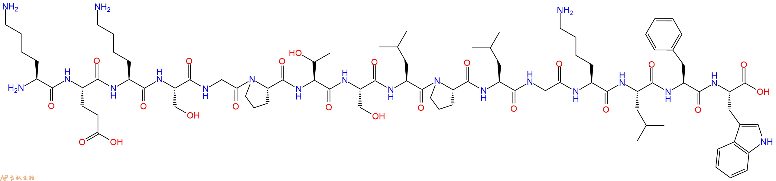 专肽生物产品H2N-Lys-Glu-Lys-Ser-Gly-Pro-Thr-Ser-Leu-Pro-Leu-Gly-Lys-Leu-Phe-Trp-OH