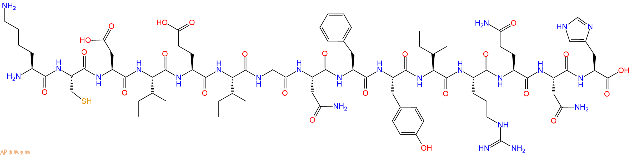 专肽生物产品H2N-Lys-Cys-Asp-Ile-Glu-Ile-Gly-Asn-Phe-Tyr-Ile-Arg-Gln-Asn-His-OH