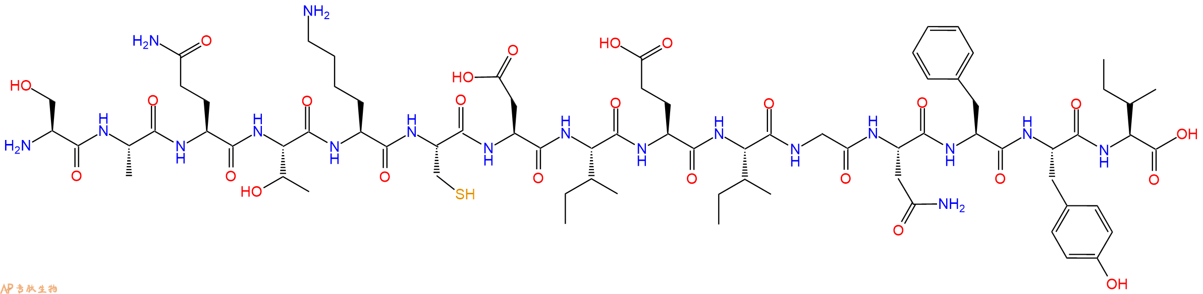 专肽生物产品H2N-Ser-Ala-Gln-Thr-Lys-Cys-Asp-Ile-Glu-Ile-Gly-Asn-Phe-Tyr-Ile-OH
