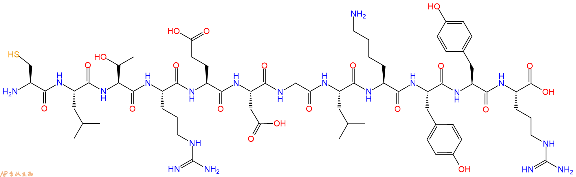 专肽生物产品H2N-Cys-Leu-Thr-Arg-Glu-Asp-Gly-Leu-Lys-Tyr-Tyr-Arg-OH