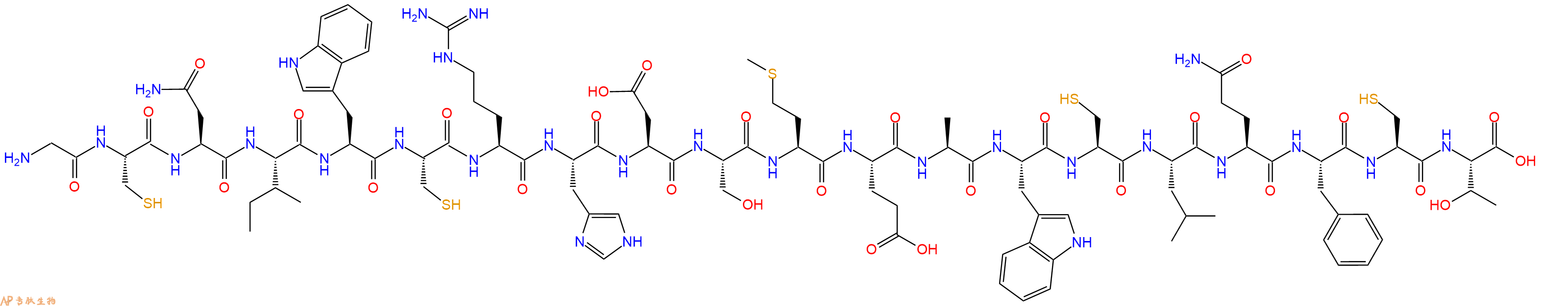 专肽生物产品H2N-Gly-Cys-Asn-Ile-Trp-Cys-Arg-His-Asp-Ser-Met-Glu-Ala-Trp-Cys-Leu-Gln-Phe-Cys-Thr-OH