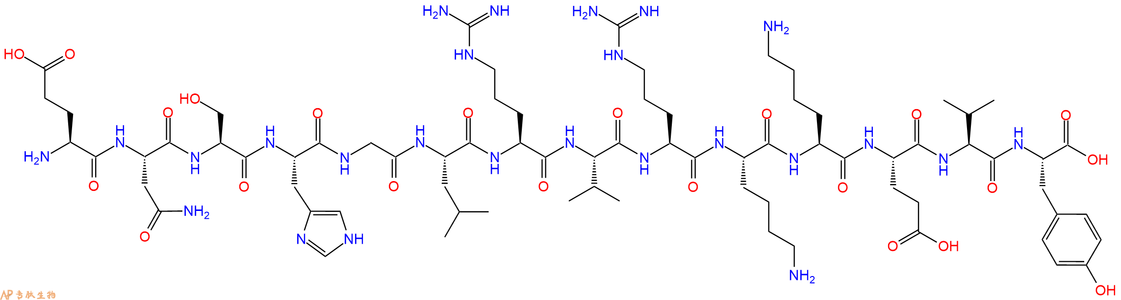 专肽生物产品H2N-Glu-Asn-Ser-His-Gly-Leu-Arg-Val-Arg-Lys-Lys-Glu-Val-Tyr-OH