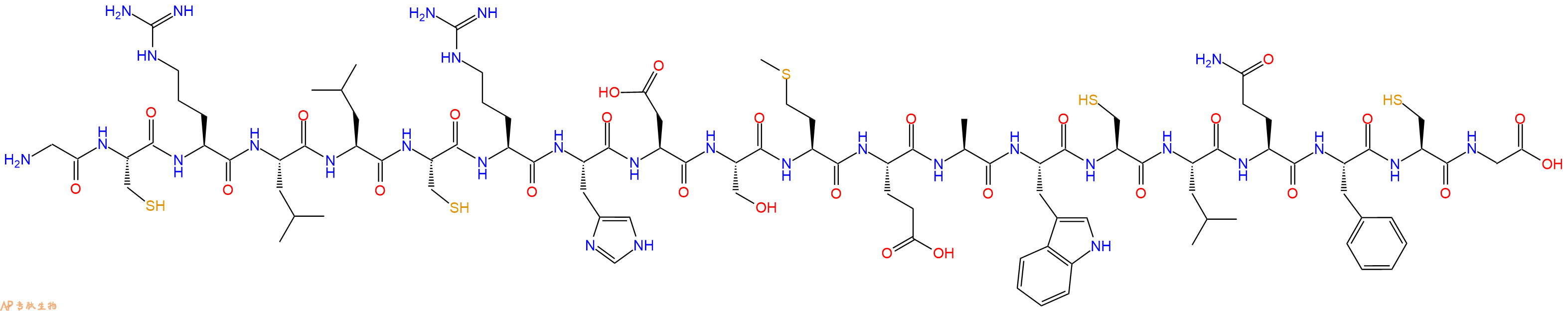 专肽生物产品H2N-Gly-Cys-Arg-Leu-Leu-Cys-Arg-His-Asp-Ser-Met-Glu-Ala-Trp-Cys-Leu-Gln-Phe-Cys-Gly-OH