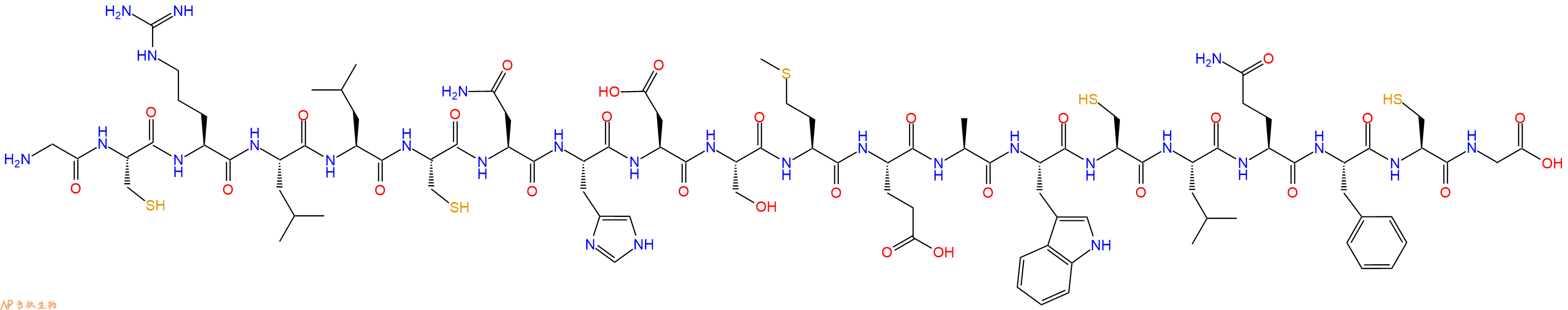 专肽生物产品H2N-Gly-Cys-Arg-Leu-Leu-Cys-Asn-His-Asp-Ser-Met-Glu-Ala-Trp-Cys-Leu-Gln-Phe-Cys-Gly-OH