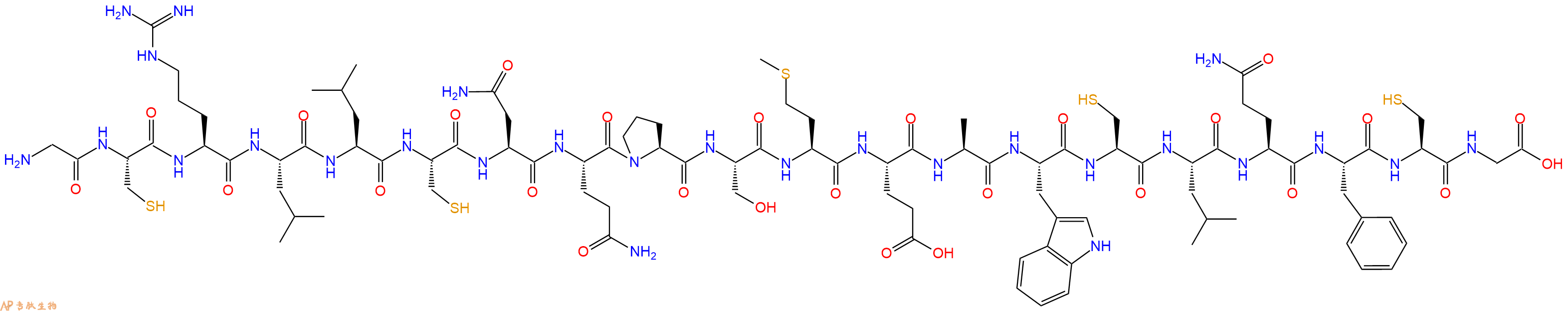 专肽生物产品H2N-Gly-Cys-Arg-Leu-Leu-Cys-Asn-Gln-Pro-Ser-Met-Glu-Ala-Trp-Cys-Leu-Gln-Phe-Cys-Gly-OH