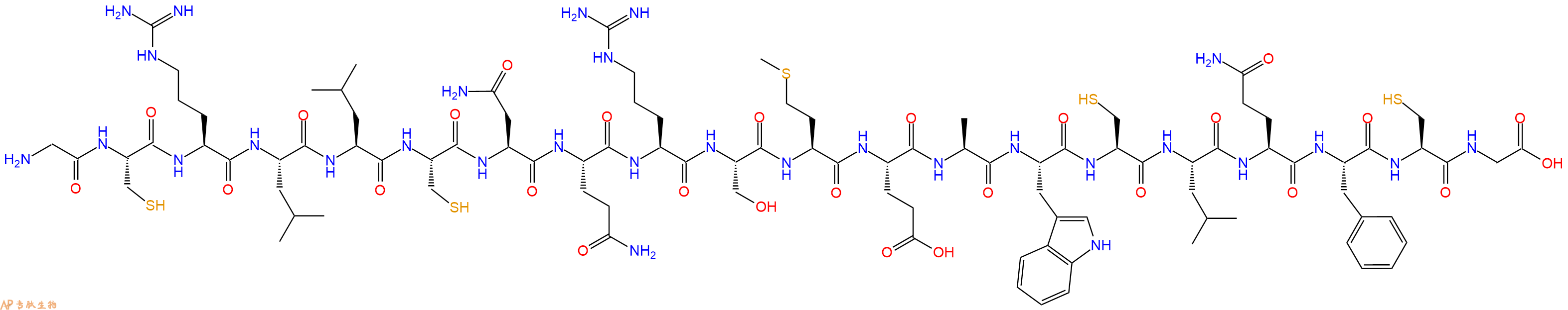 专肽生物产品H2N-Gly-Cys-Arg-Leu-Leu-Cys-Asn-Gln-Arg-Ser-Met-Glu-Ala-Trp-Cys-Leu-Gln-Phe-Cys-Gly-OH