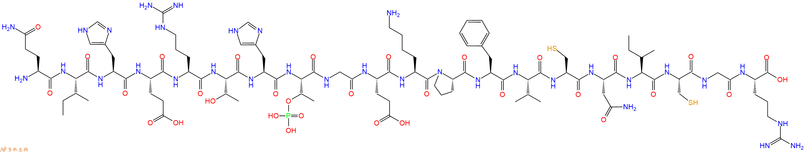 专肽生物产品H2N-Gln-Ile-His-Glu-Arg-Thr-His-pThr-Gly-Glu-Lys-Pro-Phe-Val-Cys-Asn-Ile-Cys-Gly-Arg-OH
