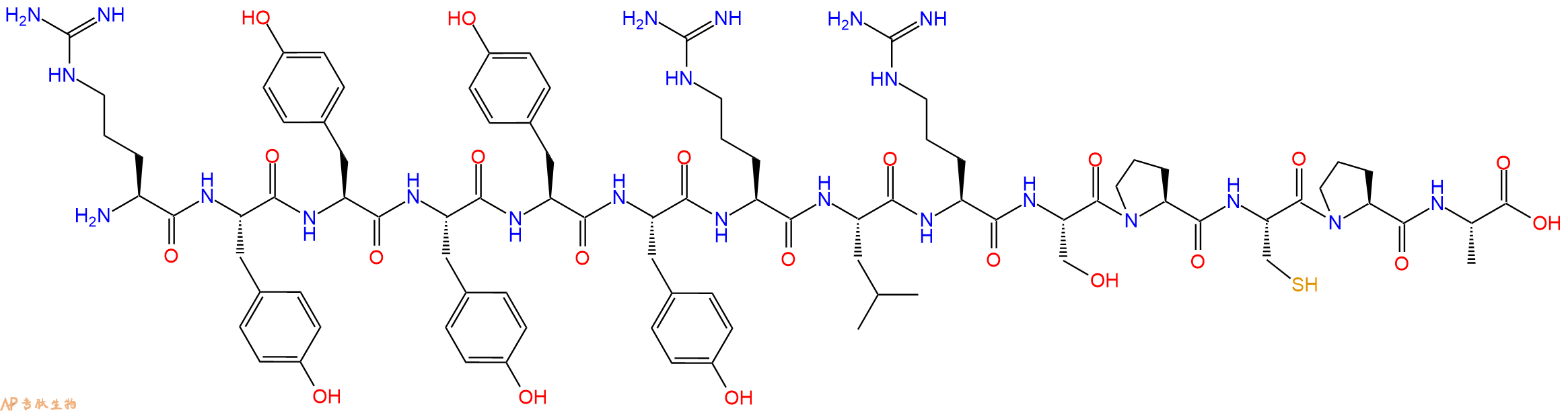 专肽生物产品H2N-Arg-Tyr-Tyr-Tyr-Tyr-Tyr-Arg-Leu-Arg-Ser-Pro-Cys-Pro-Ala-OH